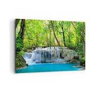 Cuadros Decoracion Salon Cascada bosque medio ambiente Lienzos decorativos 120x80cm Cuadro Sobre Lienzo Moderno Dormitorio Cocina Cuadros Pared Imágenes Wall Art Prints Decor Grande XXL AA120x80-2664