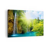 Cuadros Decoracion Salon Cascada Forrest Cielo Lienzos decorativos 120x80cm Cuadro Sobre Lienzo Moderno Dormitorio Cocina Cuadros Pared Imágenes Wall Art Prints Decor Canvas Grande XXL AA120x80-0157