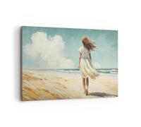 Cuadros Decoracion Salon Chica Playa Caminar Lienzos decorativos 120x80cm Cuadro Sobre Lienzo Moderno Dormitorio Cocina Cuadros Pared Imágenes Wall Art Prints Decor Canvas Grande XXL AA120x80-6014