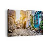 Cuadros Decoracion Salon ciudad calle gato Lienzos decorativos 120x80cm Cuadro Sobre Lienzo Moderno Dormitorio Cocina Cuadros Pared Imágenes Wall Art Prints Decor Canvas Grande XXL AA120x80-3711