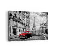 Cuadros Decoracion Salon Coche Eiffle calle edificio Lienzos decorativos 120x80cm Cuadro Sobre Lienzo Moderno Dormitorio Cocina Cuadros Pared Imágenes Wall Art Prints Decor Grande XXL AA120x80-3214