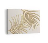 Cuadros Decoracion Salon Dorado Hojas Palmeras Lienzos decorativos 120x80cm Cuadro Sobre Lienzo Moderno Dormitorio Cocina Cuadros Pared Imágenes Wall Art Prints Decor Canvas Grande XXL AA120x80-4738