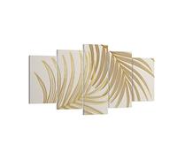 Cuadros Decoracion Salon Dorado Hojas Palmeras Lienzos decorativos 160x85cm Cuadro Sobre Lienzo Moderno Dormitorio Cuadros Pared Imágenes Tríptico 5 Piezas Wall Art Prints Grande XXL EA160x85-4738