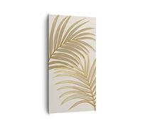 Cuadros Decoracion Salon Dorado Hojas Palmeras Lienzos decorativos 65x120cm Cuadro Sobre Lienzo Moderno Vertical Dormitorio Cocina Cuadros Pared Imágenes Wall Art Prints Decor Grande PA65x120-4738