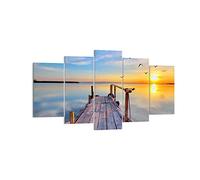 Cuadros Decoracion Salon Lago naturaleza puente pájaros Lienzos decorativos 160x85cm Cuadro Sobre Lienzo Moderno Dormitorio Cuadros Pared Tríptico 5 Piezas Wall Art Prints Grande XXL EA160x85-2402