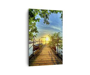 Cuadros Decoracion Salon Lago puesta del sol barco Paisaje Lienzos decorativos 80x120cm Cuadro Sobre Lienzo Moderno Vertical Dormitorio Cuadros Pared Imágenes Wall Art Prints Grande PA80x120-2573