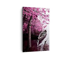 Cuadros Decoracion Salon Lago Rosa árboles Lienzos decorativos 80x120cm Cuadro Sobre Lienzo Moderno Vertical Dormitorio Cocina Cuadros Pared Imágenes Wall Art Prints Decor Canvas Grande PA80x120-4147