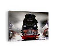 Cuadros Decoracion Salon Locomotora de vapor pistas niebla Lienzos decorativos 120x80cm Cuadro Sobre Lienzo Moderno Dormitorio Cuadros Pared Imágenes Wall Art Prints Decor Grande XXL AA120x80-0281