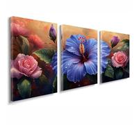 Cuadros Decoracion Salon Modernos, 3 Pcs Marco de Madera Cuadros Flor Posters para Pared Lienzo Pintura Rosa Wall Art Imagen Decoracion Dormitorios Cocina Baño Oficina Pasillo Pared 50x70 cm 1f-967