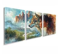 Cuadros Decoracion Salon Modernos, 3 Pcs Marco de Madera Cuadros Lobo Posters para Pared Lienzo Pintura Mujer Wall Art Imagen Decoracion Dormitorios Cocina Baño Oficina Pasillo Pared 45x65 cm 1f-275