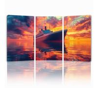 Cuadros Decoracion Salon Modernos, 3 Pcs Marco de Madera Cuadros Mar Posters para Pared Lienzo Pintura Bote Wall Art Imagen Decoracion Dormitorios Cocina Baño Oficina Pasillo Pared 40x60 cm 1f-1022