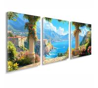 Cuadros Decoracion Salon Modernos, 3 Pcs Marco de Madera Cuadros Paisaje Posters para Pared Lienzo Pintura Italia Wall Art Imagen Decoracion Dormitorios Cocina Baño Pasillo Pared 50x70 cm 1f-991