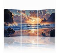Cuadros Decoracion Salon Modernos, 3 Pcs Marco de Madera Cuadros Paisaje Posters para Pared Lienzo Pintura Playa Wall Art Imagen Decoracion Dormitorios Cocina Baño Pasillo Pared 45x65 cm 1f-960