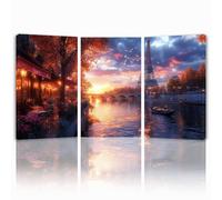 Cuadros Decoracion Salon Modernos, 3 Pcs Marco de Madera Cuadros Paisaje Posters para Pared Lienzo Pintura París Wall Art Imagen Decoracion Dormitorios Cocina Baño Pasillo Pared 25x35 cm 1f-978