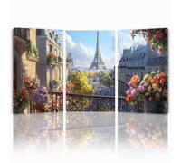 Cuadros Decoracion Salon Modernos, 3 Pcs Marco de Madera Cuadros París Posters para Pared Lienzo Pintura Paisaje Wall Art Imagen Decoracion Dormitorios Cocina Baño Pasillo Pared 20x30 cm 1f-1020