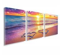 Cuadros Decoracion Salon Modernos, 3 Pcs Marco de Madera Cuadros Playa Posters para Pared Lienzo Pintura Amar Wall Art Imagen Decoracion Dormitorios Cocina Baño Oficina Pasillo Pared 55x80 cm 1f-411