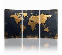 Cuadros Decoracion Salon Modernos, 3 Pcs Marco de Madera Cuadros Retro Posters para Pared Lienzo Pintura Mapa del mundo Wall Art Imagen Decoracion Dormitorios Cocina Baño Pasillo Pared 25x35 cm 1f-980