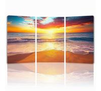 Cuadros Decoracion Salon Modernos, 3 Pcs Marco de Madera Cuadros Vista al mar Posters para Pared Lienzo Pintura Atardecer Wall Art Imagen Decoracion Dormitorios Cocina Baño Pasillo 35x50 cm 1f-976