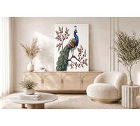 Cuadros Decoracion Salon Modernos, 40 x 50 cm Lienzos Decorativos Pared Dormitorios, Ilustraciones de animales Ramas de bayas rojas de pavo real, Wall Art Comedor Oficina Pasillo Baño Azul verdoso