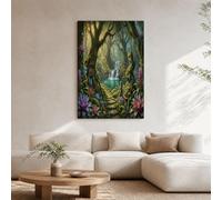 Cuadros Decoracion Salon Modernos, Lienzos Decorativos Grandes, Laminas Decorativas de Cuento Hadas, Pinturas de Cascada Selva Tropical Cubierta Musgo para Dormitorios Comedor Habitación, 40x60cm