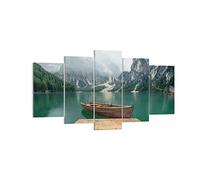 Cuadros Decoracion Salon montañas lago barco Lienzos decorativos 160x85cm Cuadro Sobre Lienzo Moderno Dormitorio Cuadros Pared Imágenes Tríptico 5 Piezas Wall Art Prints Grande XXL EA160x85-3978