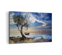 Cuadros Decoracion Salon noche luna barco Lienzos decorativos 120x80cm Cuadro Sobre Lienzo Moderno Dormitorio Cocina Cuadros Pared Imágenes Wall Art Prints Decor Canvas Grande XXL AA120x80-3457