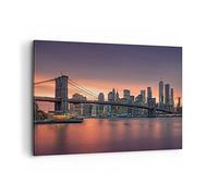 Cuadros Decoracion Salon Nuevo york puente noche Lienzos decorativos 120x80cm Cuadro Sobre Lienzo Moderno Dormitorio Cocina Cuadros Pared Imágenes Wall Art Prints Decor Grande XXL AA120x80-4048