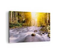 Cuadros Decoracion Salon Otoño bosque montaña río Lienzos decorativos 120x80cm Cuadro Sobre Lienzo Moderno Dormitorio Cocina Cuadros Pared Imágenes Wall Art Prints Decor Grande XXL AA120x80-0504