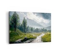 Cuadros Decoracion Salon Paisaje De Montaña Río Bosque Lienzos decorativos 120x80cm Cuadro Sobre Lienzo Moderno Dormitorio Cocina Cuadros Pared Imágenes Wall Art Prints Decor Grande XXL AA120x80-5333
