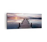 Cuadros Decoracion Salon Pasarela lago puesta de sol noche Lienzos decorativos 120x50cm Cuadro Sobre Lienzo Moderno Dormitorio Cocina Cuadros Pared Imágenes Wall Art Prints Decor Grande AB120x50-2635