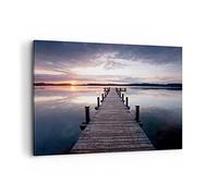 Cuadros Decoracion Salon Pasarela lago puesta de sol noche Lienzos decorativos 120x80cm Cuadro Sobre Lienzo Moderno Dormitorio Cuadros Pared Imágenes Wall Art Prints Decor Grande XXL AA120x80-2635