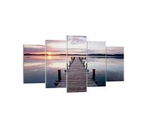 Cuadros Decoracion Salon Pasarela lago puesta de sol noche Lienzos decorativos 160x85cm Cuadro Sobre Lienzo Moderno Dormitorio Cuadros Pared Tríptico 5 Piezas Wall Art Prints Grande XXL EA160x85-2635