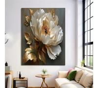 Cuadros Decoracion Salon Peonía Blanca Degradada 80X120Cm Para Dormitorios Cuadro Decorativos De Salon Lienzos Decorativo Pared Decoracion Dormitorio Matrimonio Plantas Fantásticas Blanco Dorado