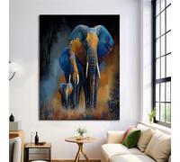 Cuadros Decoracion Salon Pintura Al Óleo Estilo Animal, 40×50 cm Grandes Laminas Decorativas Pared Dormitorios, Lienzos Decorativos Pared Majestuosa Familia De Elefantes, Wall Art Comedor Pasillo Baño
