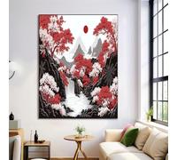 Cuadros Decoracion Salon Pintura De Paisajes Al Estilo Japonés 50x70 cm, Árboles Cascadas Cuadro sobre Lienzo carteles e impresiones Sin marco, Rojo Lienzos decorativos Para Baño Dormitorio Cocina