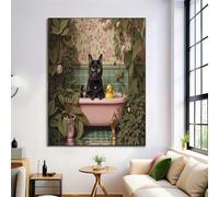 Cuadros Decoracion Salon Plantas Incluyendo Un Gato Negro En La Bañera Decorativos 50×70 Cm Cuadro Sobre Divertidas Representaciones Animales Dormitorio Cuadros Pared Imágenes Wall Artcolor Verde