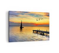 Cuadros Decoracion Salon Playa paisaje agua puente Lienzos decorativos 120x80cm Cuadro Sobre Lienzo Moderno Dormitorio Cocina Cuadros Pared Imágenes Wall Art Prints Decor Grande XXL AA120x80-2535