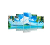 Cuadros Decoracion Salon Playa vacaciones isla palma Lienzos decorativos 160x85cm Cuadro Sobre Lienzo Moderno Dormitorio Cuadros Pared Tríptico 5 Piezas Wall Art Prints Grande XXL EA160x85-2528