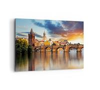 Cuadros Decoracion Salon Praga puente historia río Lienzos decorativos 120x80cm Cuadro Sobre Lienzo Moderno Dormitorio Cocina Cuadros Pared Imágenes Wall Art Prints Decor Grande XXL AA120x80-2819