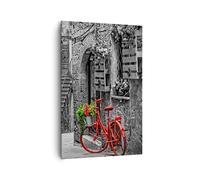 Cuadros Decoracion Salon rojo bicicleta avenida Lienzos decorativos 80x120cm Cuadro Sobre Lienzo Moderno Vertical Dormitorio Cocina Cuadros Pared Imágenes Wall Art Prints Decor Grande PA80x120-4410