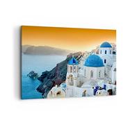 Cuadros Decoracion Salon Santorini Grecia vacaciones isla Lienzos decorativos 120x80cm Cuadro Sobre Lienzo Moderno Dormitorio Cuadros Pared Imágenes Wall Art Prints Decor Grande XXL AA120x80-2529