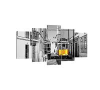 Cuadros Decoracion Salon Tranvía Portugal Lisboa Lienzos decorativos 160x85cm Cuadro Sobre Lienzo Moderno Dormitorio Cuadros Pared Imágenes Tríptico 5 Piezas Wall Art Prints Grande XXL EA160x85-4977