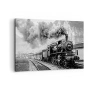 Cuadros Decoracion Salon Tren Blanco Y Negro Humo Lienzos decorativos 120x80cm Cuadro Sobre Lienzo Moderno Dormitorio Cocina Cuadros Pared Imágenes Wall Art Prints Decor Grande XXL AA120x80-4315