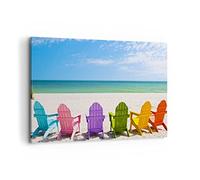 Cuadros Decoracion Salon Tumbona orilla la florida Verano Lienzos decorativos 120x80cm Cuadro Sobre Lienzo Moderno Dormitorio Cuadros Pared Imágenes Wall Art Prints Decor Grande XXL AA120x80-3160