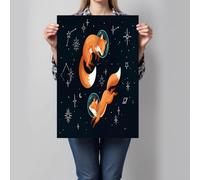 Cuadros Decoracion Salon Zorro Cielo Estrellado, Lienzos decorativos Lindo De Dibujos Animados 70x100 cm, Color Naranja Cuadro Sobre Lienzo Vertical Dormitorio Cuadros Pared Imágenes Wall Art Prints