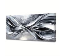 Cuadros decorativos abstractos para pared de sala de estar, pinturas abstractas, láminas de arte plateado, decoración moderna para el hogar (70x120cm/marco interno)