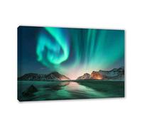 Cuadros Decorativos-Cuadro moderno Aurora Boreal Impresión en lienzo Montaña azul Cuadro de Pared XXL Paisaje Impresión Lienzo-Enmarcado, listo para colgar 70x105cm(28x41in)Enmarcado