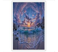 Cuadros decorativos de arte Azul Amanecer y olas imágenes Paisaje de playa decorativas para Cuadros Decoracion Salon Dormitorio Cocina 120Lx80W cm