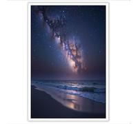 Cuadros decorativos de arte Azul-púrpura Cielo estrellado y mar imágenes Universo misterioso decorativas para Cuadros Decoracion Salon Dormitorio Cocina 70Lx50W cm