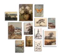 Cuadros Decorativos de Pared de Granja Francesa Vintage, Cuadros de Flores de Mariposas de Paisajes Rusticos, Posters de Arte de Campo Francés para Salon Dormitorio Baño Sin Marco Set de 12